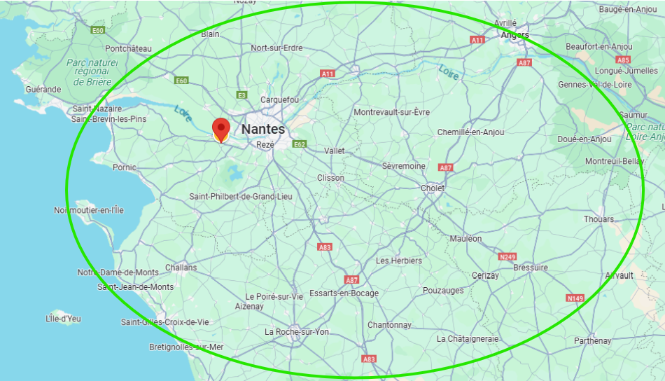 Nous intervenons sur une zone qui s'étend de Nantes à Anges à La Roche sur Yon